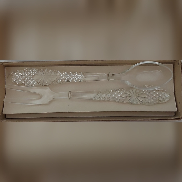 Crystal Salad Servers Spoon & Fork, Salad Spoon & Fork, Salad Servers, Bohemian - Picture 2 of 5